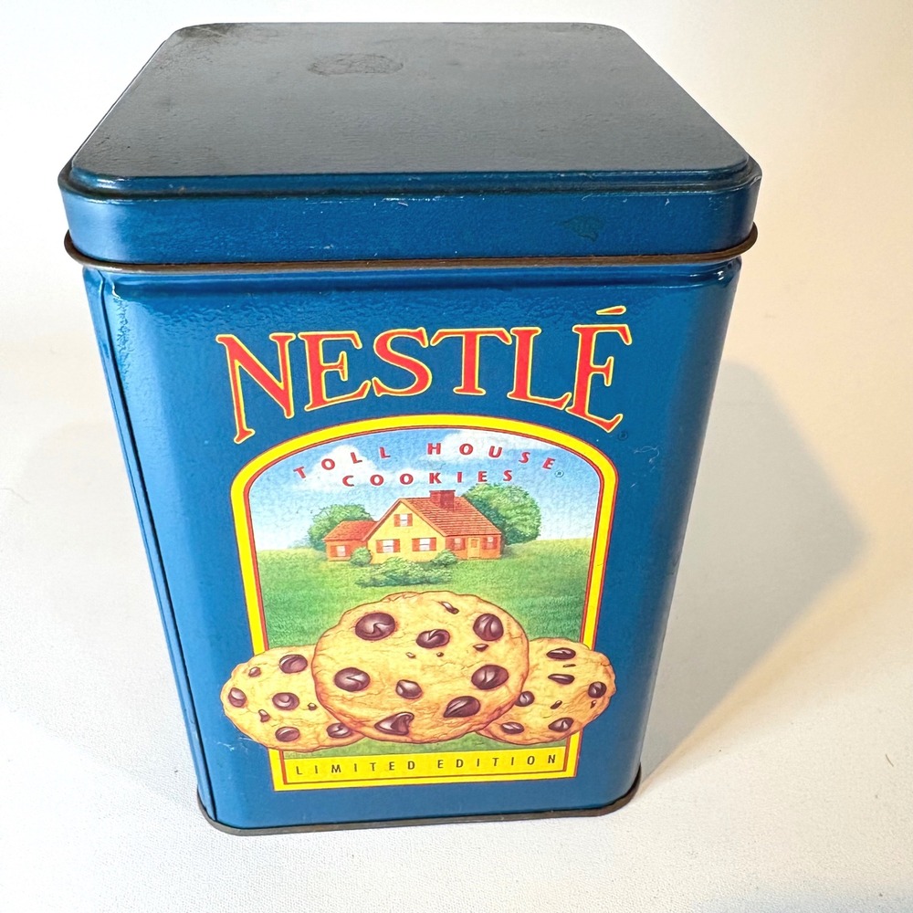 Vintage Nestle Toll House Cookies Limited Edition Blue Collectible Tin Canister